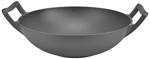 CQIKRWGWS Parrilla Grande con Asas Dobles - Wok Grueso para freír y Utensilios de Cocina sin Revestimiento para Todas Las Necesidades culinarias - Sartén de Hierro Fundido de 32 cm