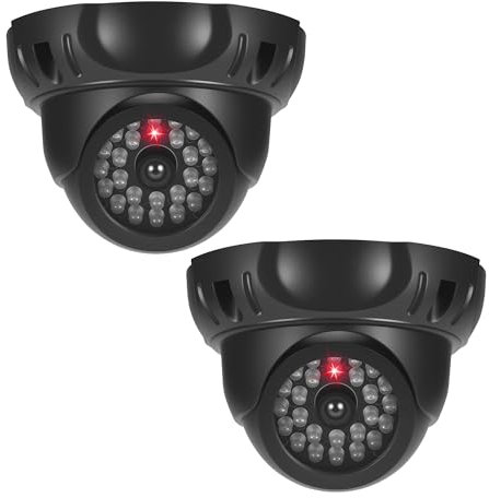 JIZZU 2Pcs Dummy Cameras Fake CCTV, Dummy CCTV Camera Outdoor Indoor, Fake Security Camera with Flashing LED Light, Fakes Dome CCTVs Security Cameras Waterproof, Simulation Monitor for Home, Office