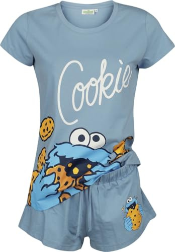 Sesame Street Sesamstraße Krümelmonster - Cookie Frauen Schlafanzug blau XL 100% Baumwolle Fan-Merch, TV-Serien