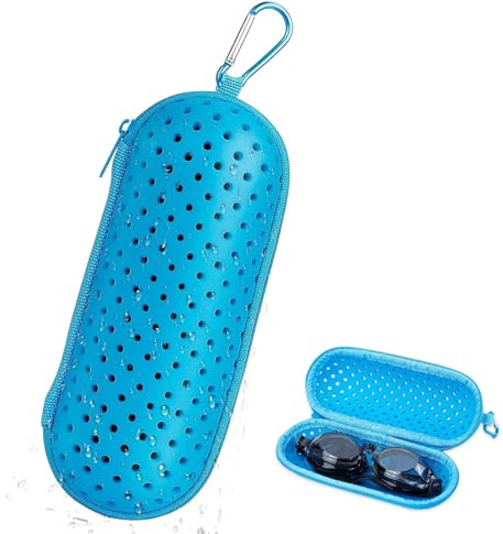 IHLOOTD Schwimmbrille Etui mit Karabiner, Swim Brillenetui Hardcase, Schutzhülle Brillenetui Unisex, für Schwimmbrille, Sonnenbrillen & Sportbrillen (Hellblau)