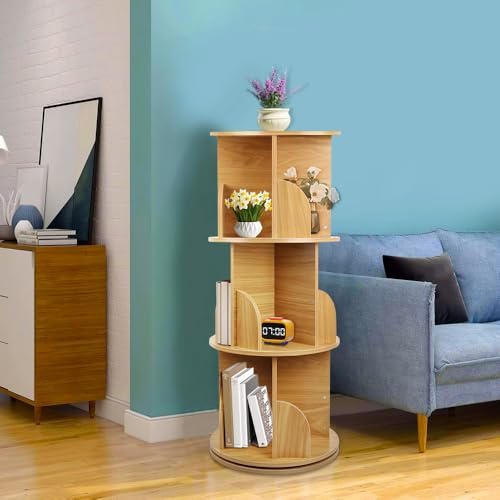OHMG Bücherregal für Kinder, rund, 3/4 Ebenen, Bücherregal, Bücherregal, drehbar, für Schlafzimmer, Wohnzimmer, Büro (Holz - 40 x 40 x 97 cm)