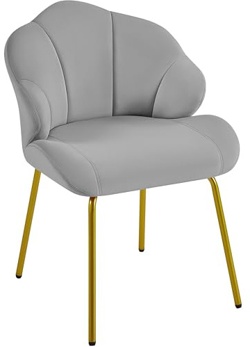 Yaheetech Velvet Armchair, Accent Tub Chair with Metal Legs, Cute Vanity Chair with Shell Shaped Backrest for Living Room/Bedroom/Dressing Table/Office, Light Gray