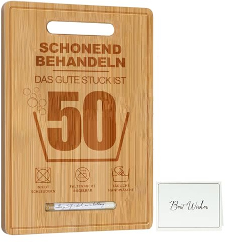 Topzora 50. Geburtstag Geschenk – Schonend Behandeln Personalisiertes Bambus Schneidebrett mit Reagenzgläsern, Lustige Geldgeschenke für Männer und Frauen, Humorvolle Geschenkideen zum 50. Geburtstag