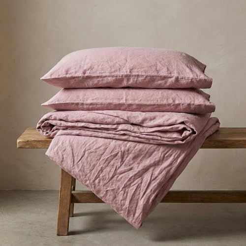 The Tangerine Store Pure Linen Luxe Set di Lenzuola - Lenzuola da letto in 100% lino naturale, traspiranti, ipoallergeniche, prelavate per morbidezza - Lilla, King (Standard USA)