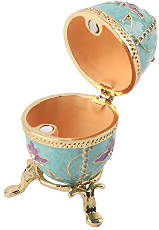 WGFOIP Enameled Easter Jewelry Box with Egg Shape, Vintage Style Trinket Organizer Decorative Wome, 3x2.6x2 Inch