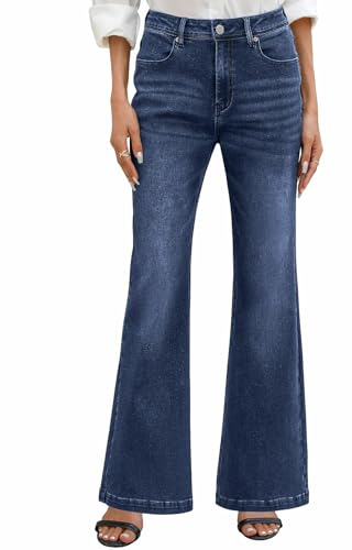 PASUDA Jeans Donna Vita Alta Jeans Elasticizzati a Zampa Elefante Pantaloni Bootcut Larghi Flared Jeans Slim Fit Bell Bottom Taglia Grande con Tasche Moda Casual retrò (Blu Scuro, M)