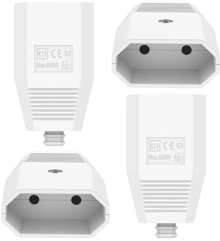 Oblinple 4 Pièces Euro Couplage Schuko Plat, Caoutchouc Prise Electrique Femelle 250V IP20, Le Connecteur Europe Fiche Plate Contact de Protection, Conviennent pour Une Utilisation Int (4, Blanc)