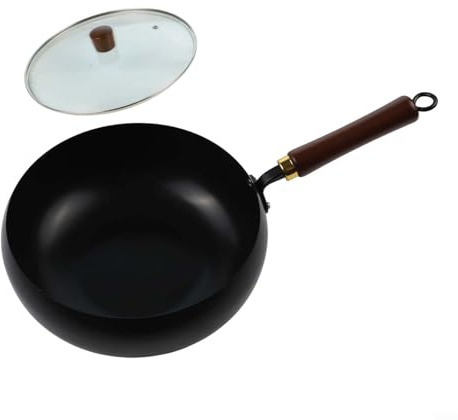 Yuanpgky Padella grande in ferro da 26,5 cm forgiata a mano in ghisa non rivestita con pareti spesse e base pesante per una maggiore ritenzione del calore, cottura uniforme e versatile (pentola da 28