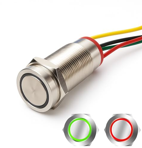 Gebildet Interruttore Momentaneo con Pulsante Touch Impermeabile IP68, Interruttore Touch DC 3V-30V/3A, LED Rosso e Verde Adatto per Foro di Montaggio da 16mm 5/8''
