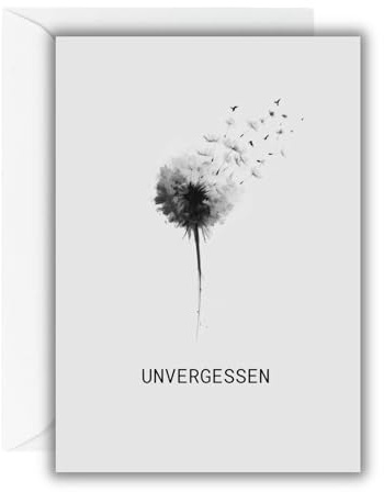 WBdesignz Beileidskarte „Unvergessen“ mit weißem Umschlag – edle Trauerkarte mit Pusteblumenmotiv – Kondolenzkarte für Anteilnahme, Beerdigung & Erinnerung - für Familie. Freunde & Kollegen (DIN A6)