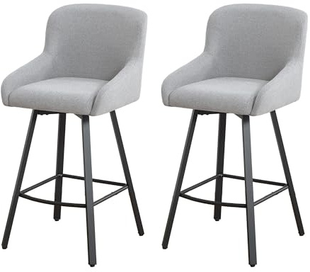 YUUIJOAA 360°Drehstuhl Barhocker 2er Set, 66,5 cm Hochlehner Barhocker mit Fußstütze, Drehstuhl Küchenstuhlaus Wasserfestem für Kücheninsel & Bar, Belastbar bis 150 kg,hellgrau