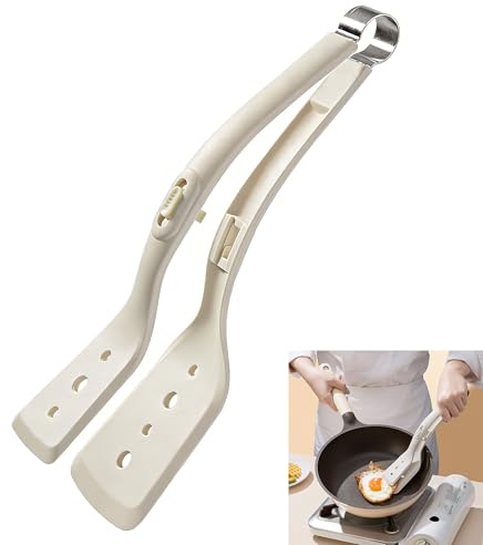 Smaoqingji Espátula de Huevo Pinzas Silicona - 1 Unidad, Blanca, 2 en 1 Espátulas y Pinzass, Para Levantar y dar la Vuelta a Alimentos Como Huevos Fritos, Tortitas, Pescado y Filetes