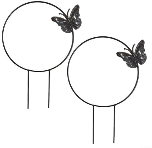 Lot de 2 cadres d'escalade en métal pour plantes grimpantes et plantes en pot, support de treillis de jardin avec motif papillon élégant, noir, 26 x 34 cm