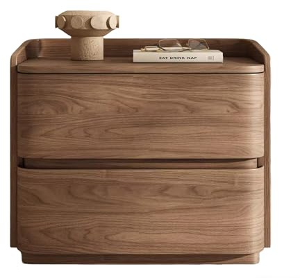 Nachttisch aus Massivholz, zwei Schubladen mit leisen Gleitschienen, abgerundete Kanten, Arbeitsplatte verhindert, dass Gegenstände herunterfallen, natürlicher Holzstil, Schlafzimmerschrank (Nussbaum
