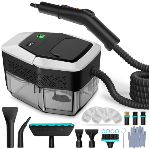 GalhanEhe 14 en 1 Vaporeta Limpieza Hogar,3 Niveles Mango Regulable, Pantalla de Temperatura, 15s en Calentamiento,1,8L de Depósito, para Cocina, Baño, Coche y Muebles (Blanco y Negro)