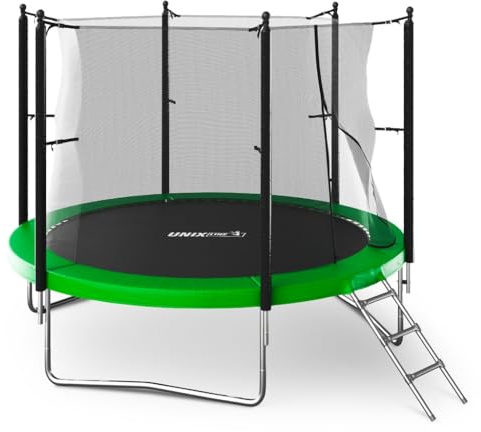 Unix Line Outdoor Trampolin 305 cm Gartentrampolin – Komplettset inkl. Leiter, Innen Liegendem Schutznetz & Polsterstangen | 54 Federn, 3 W-Beine | CE Geprüft, Wetterbeständig, Belastung bis 140 kg