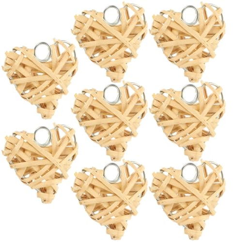 SWETRACE 8 Pezzi Decorazioni Appese a Forma di Cuore in Rattan di Salice Beige, Decorazione Sospesa Romantica e Creativa per Feste di Nozze e Finestre