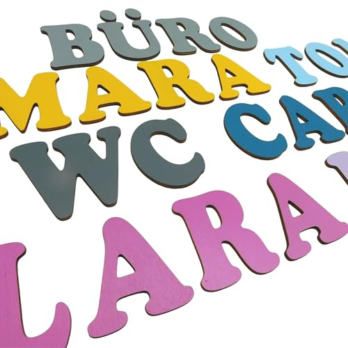 Traumwelten-Zimmermann Bunte Buchstaben aus Holz 7 cm – Uni Farben – Namensschild Tür & Wand – Kinderzimmer & Babyzimmer Deko – Personalisierbare Buchstaben aus Holz – Handmade (Uni Farben 7cm)