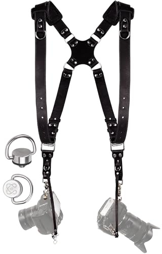 C Coiro Camera Harness for 2 Cameras – Dual Shoulder Leather Camera Strap – Double Camera Harness for DSLR/SLR, Camera Straps for Photographers of All Levels, Padded Straps/Color Black