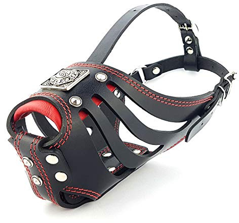 Bestia ''Eros'' Maulkorb in Schwarz | Größe XL- bis 36 cm Schnauzenumfang, für große und mittelgroße Hunde, Schwarz & Rot