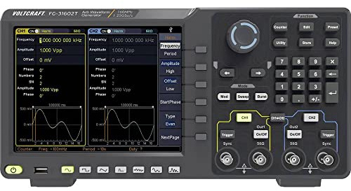 VOLTCRAFT FG-31602T - Generatore di funzioni alimentato a corrente, 1 µHz - 160 MHz, 2 canali, rumore, pulsazioni, rettangolare, Sinus,