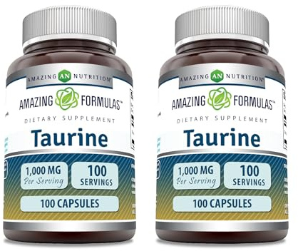 Amazing Formulas Taurine 1000 Mg | Capsules Supplement | Non-GMO | Gluten-Free | Made in USA (2 Pack | 100 Capsules)