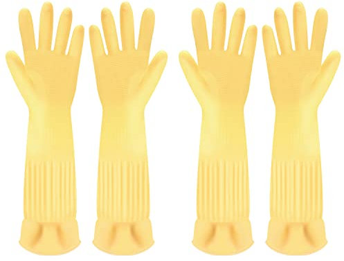 Discoball 2 Pairs Rubber Cleaning Gloves Non-slip Kitchen Dishwashing Household Glove, Long Sleeve, Reuseable