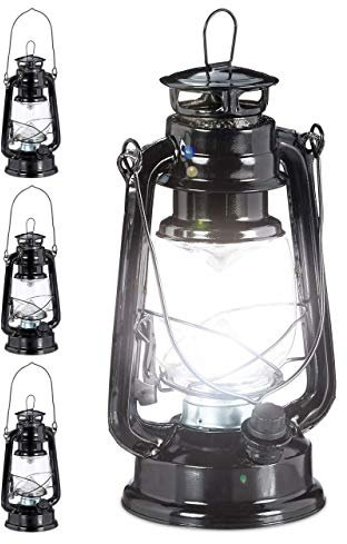 Relaxdays 4X Lanterna LED, Lampada Decorativa retrò per Finestre o da Giardino, a Batteria, Nero
