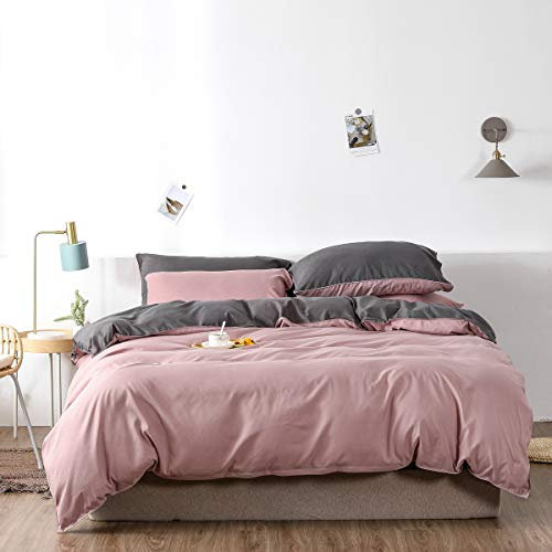 Boqingzhu Bettwäsche 220x240cm Rosa Pink Anthrazit Grau Uni Wende Bettwäsche Set Microfaser Bettbezug mit Reißverschluss und 2 Kissenbezüge 80x80cm