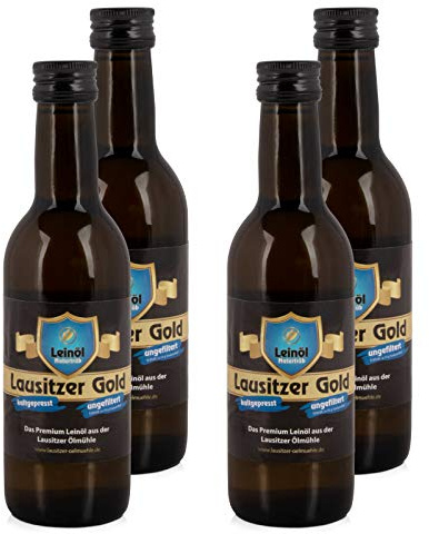 4 x Lausitzer Leinöl - Lausitzer Gold (kaltgepresstes ungefiltertes Premium Leinöl), 4x 250ml