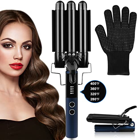 Flintronic Fer à Onduler Pliable/Boucleur 3 tête, 25mm Fer à boucler en Céramique Ecran LCD Température Réglable (140 ° C - 200 ° C), Bigoudis pour Cheveux Long Courts pour Femme Professionnel