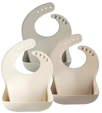 PandaEar 3er Set Silikon Lätzchen Baby mit Auffangschale – Wasserdicht, BPA-frei & Weich – Verstellbare Silikonlätzchen für Beikost & Kleinkinder – Naturfarben (Leinen, Tee, Braun)