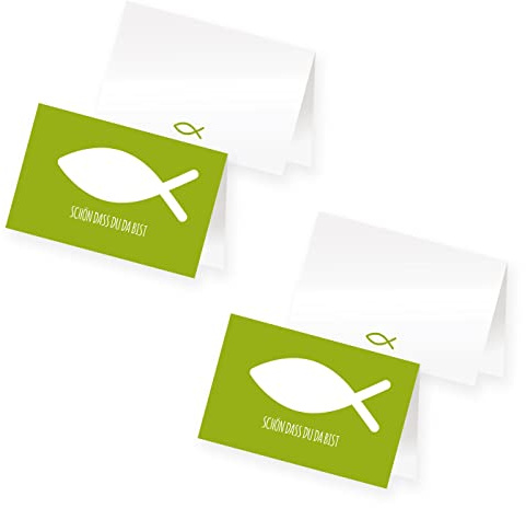 itenga 48 x Tischkarten Platzkarten Namensschild Fisch Kommunion Taufe Konfirmation (grün)