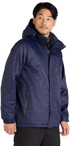 Mountain Warehouse Bracken Extreme Mens 3 in 1 Waterproof Jacket – Adjustable Mens Coat, Warm Rain Jacket, Headphone Compatible Outerwear – Spring Summer, Camping Indigo L