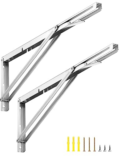 QWORK® 2 Stück 600mm Edelstahl Schwerlast Klappkonsole, Platzsparend Klappwinkel für DIY Werkbank, Tragkraft 150kg