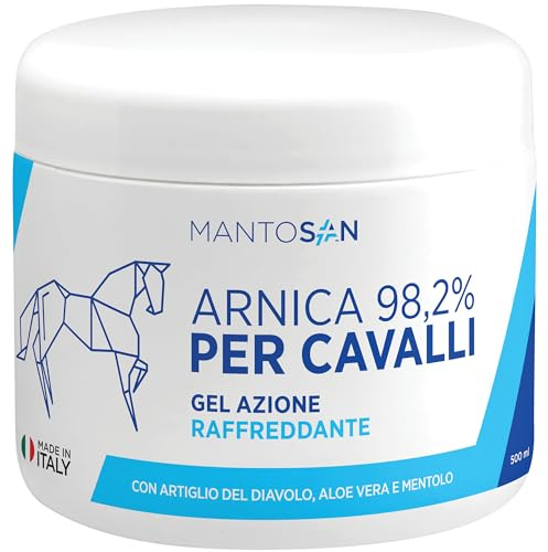 Arnica per Cavalli 98.2% Gel Raffreddante 500ml Azione Intensa con Artiglio del Diavolo Aloe Vera Mentolo Defaticante Muscolare Effetto Freddo Immediato per Massaggi a Muscoli e Articolazioni Mantosan