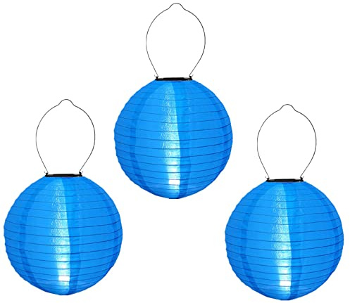 Solar Lampions Außen Wetterfest Lampions Solar Outdoor Solarlampions für außen, IP55 Wasserdicht Hängende Led Solar Laterne für Garten, Hof, Terrasse, Hochzeit, Halloween Fest Deko (30cm/3pcs/Blau)