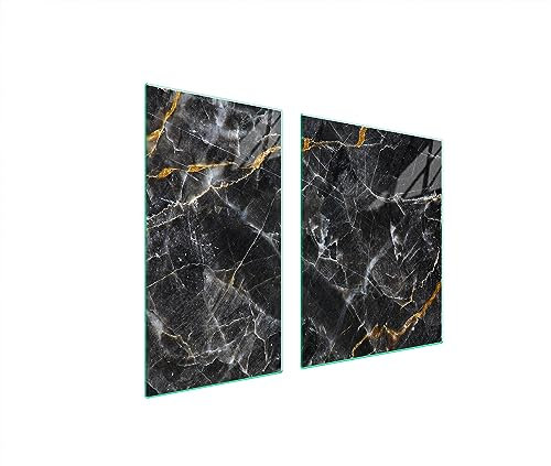 TMK ArtDeko Tabla de cortar decorativa de cristal templado y cubre vitro, Placa protectora de vitrocerámica 90 x 52 cm 2 piezas, para inducción, protección contra salpicaduras, Mármol
