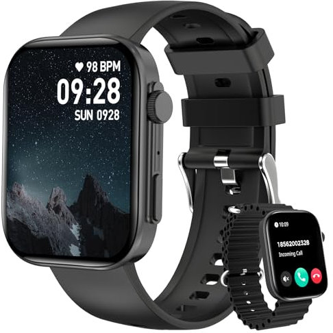 BRIBEJAT Reloj Inteligente Hombre Mujer, 2.01 Smartwatch con Llamadas Bluetooth, 100+ Modos Deportivos, Reloj Deportivo Hombre con Monitor de Sueño, Podómetro, Smart Watch para iOS y Android, Negro