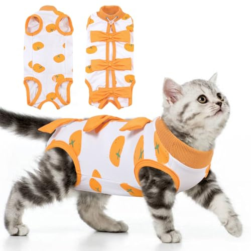 PUMYPOREITY Cat Recovery Suit - Post-Surgery Vest for Cats, Cotton Kitten Bodysuit, E-Collar Alternative for Female/Male Cats (Orange, XS)