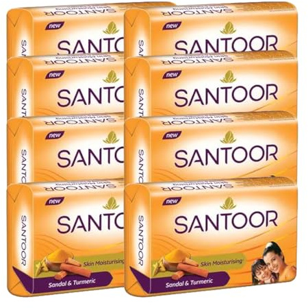 Santoor Soap Sandal And Turmeric Skin Moisturizing Bathing Soap For Soft And Glowing Skin Sandal Fragrance 100G Pack Of 8
