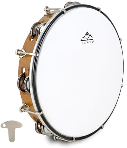 EASTROCK 10 inch Tambourine Adjustable for Adults Hand Held Plastic Tambourines Double Row Metal Jingles Percussion Musical Instrument 10 inch Light