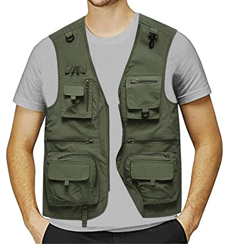 Herren Multi Pocket Outdoor Ärmellose Weste Sommer Fotograf Journalist Reise Kletterweste Sommerweste Herren Leicht Weste Funktionelle Baumwolle Angelweste Camping Jagdweste