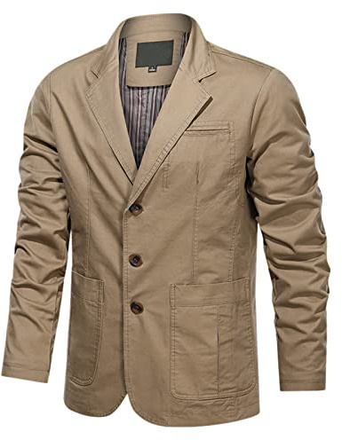 Vardaglig linneblazer för män, lätt sommar andningsbar jacka, enkelknäppt lös passform kostymrock, snygg avslappnad kavaj, mjukt linne bomull sportjacka, smart casual button down blazer, Khaki, XL