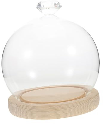 Zerodeko Glass Dome Cloche with Flat Wooden Base High Transparency Display Case for DIY Projects Protective Cover for Cherished Items Decorative Floral Vase Heart-Shaped Knob Design