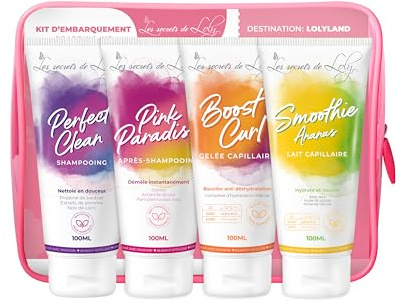 Les Secrets de Loly - Trousse de Voyage Cheveux Bouclés – 4 Soins 100ml – Shampooing + Après-Shampooing + Leave-in + Gelée – Format Cabine