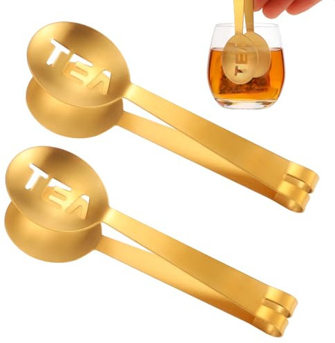2 Pcs Tea Bag Squeezer Grip Clamp, Stainless Steel Strainer Spoon Round Clip Tongs Holder Tea Accessories Tool (Gold)
