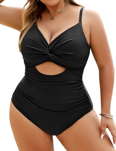 heekpek Bañador Mujer Talla Grande Bañadores Mujer Reductores Cuello en V Trajes de Baño Una Pieza Vientre Plano Bañadores Vintage Bañador Push Up con Relleno, Negro, M