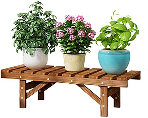 Support de fleurs en bois massif pour banc de balcon - Support à poser au sol pour plantes grasses - Étagère pour pot de fleurs - Marron - 65 x 25 x 19 cm