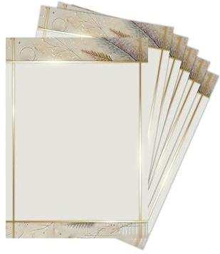 Briefpapier-Set 10 Briefbögen DIN A4 beige Papier Naturfarben Elegante Federn - beidseitig beschreibbar und bedruckbar Frühlingspost Menükarte Taufe Kommunion Konfirmation Basteln